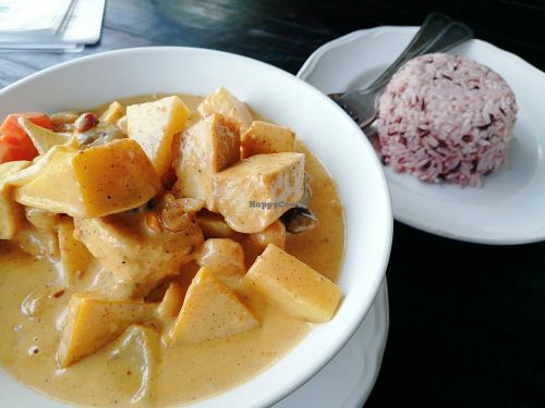 Massaman Curry, potatoes, tofu, soy meat peanuts. 150thb. at Tofu Kitchen in Koh Chang