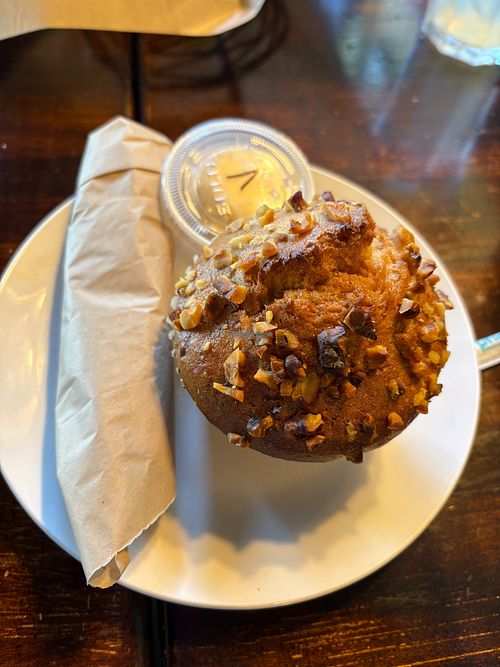 Vegan banana nut muffin with vegan butter and wrapped tortillas for Vegan Scrambled at Aunt Yese's Home Cooking in Garden Grove