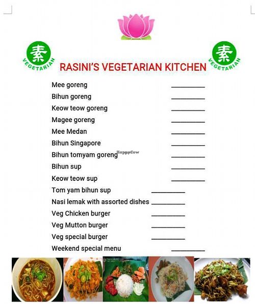 menu at Rasini's Vegetarian Kitchen - Restaurant 1998 in Penang
