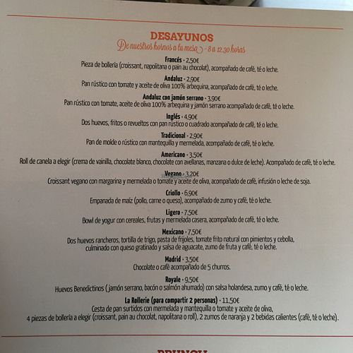 Menu at La Rollerie - San Jeronimo in Madrid
