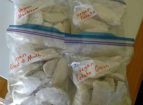 A few of the many vegan pierogi flavors. at Pierogi Square in Crown Point