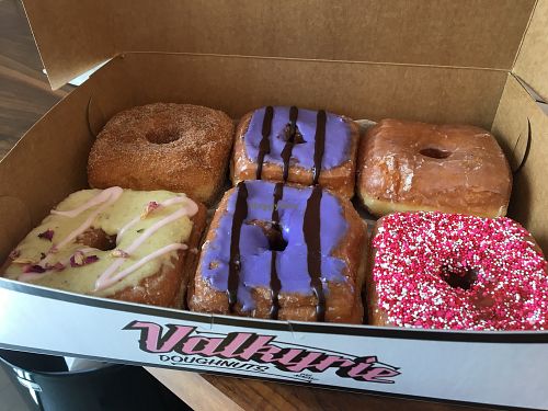 Whole assortment on Valentine’s Day at Valkyrie Doughnuts in Orlando