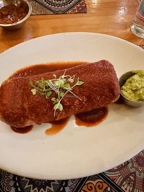 Tofu Chimichanga with a whole wheat tortilla. The tofu filling was okay, but I wasn’t a fan of the whole wheat tortilla. A little bland.  at Hugo's Cocina  in San Diego