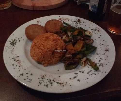 soymedaillons, rice and vegetables 5,50€ at Patrick's Pub in Maribor