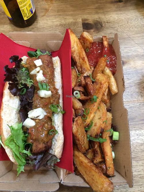Vegan Moroccan dog and chips at WassupDOG in Fremantle