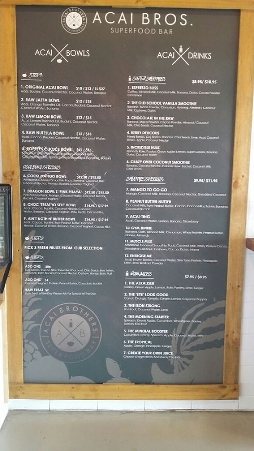 wall menu at Acai Brothers in Paddington