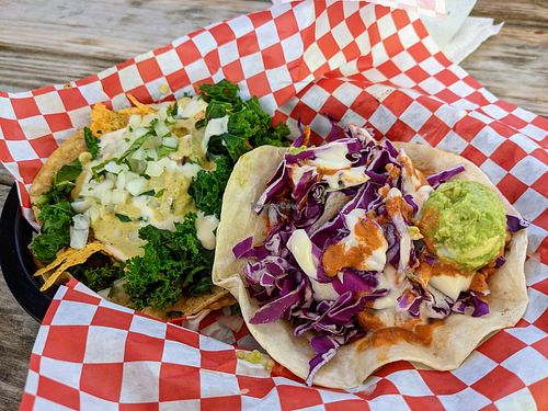 Avocado Royale and Birdie Sander vegan tacos at The Vegan Nom - E Cesar Chavez  in Austin