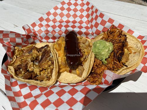 The gracias madre, the bbq breakfast taco, and the Nueva onda.   at The Vegan Nom - E Cesar Chavez  in Austin