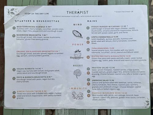 Menu. With  “V”  are vegan options  at The Therapist - LxFactory in Lisbon