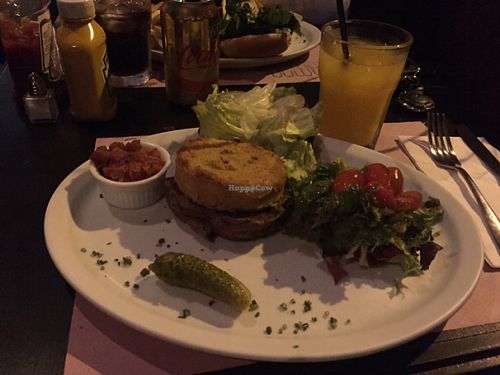 Vegan burger with salad at Casa Ramona in Sao Paulo