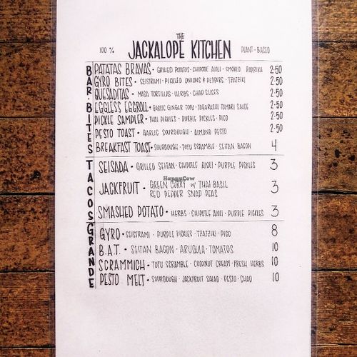 2017 Spring Menu at Jackalope Lounge in Salt Lake City