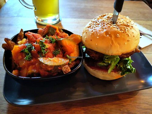 Vegan burger and poutine at Au Nouveau Monde in Bordeaux