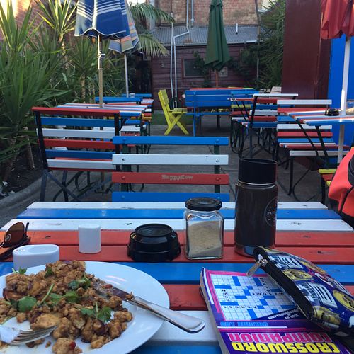 sweet tofu scramble early in the am  at Bomb Cafe in Abbotsford