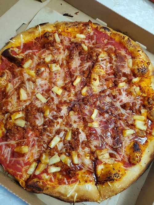 Large (14 in.) build your own - red sauce, v. chorizo, v. cheese, pineapple, & bbq drizzle at Blaze Pizza in Canton