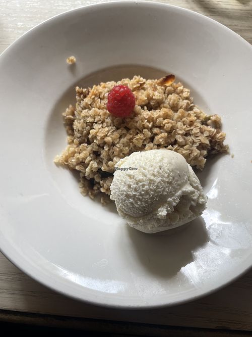 Apple, Oat and rhubarb crumble   at The Walnut Tree in Eye