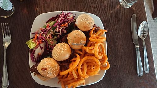 Vegan slider burgers. at The Walnut Tree in Eye