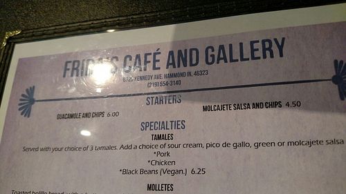 Menu at Frida's Cafe in Hammond