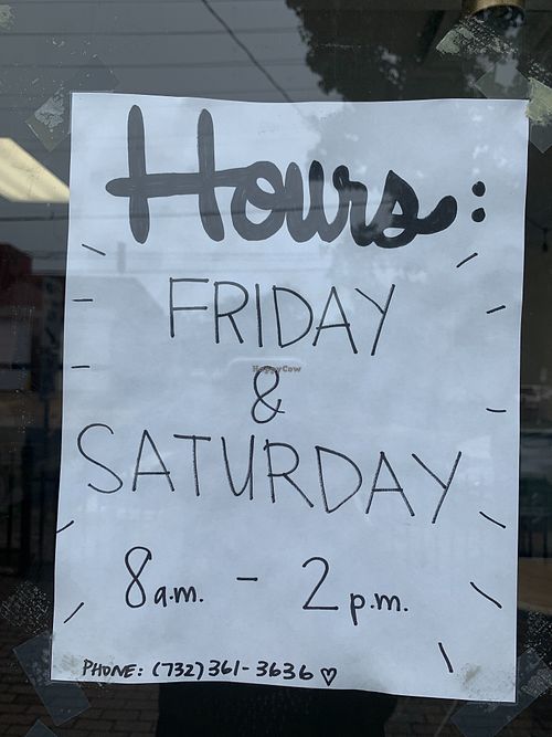 Hours as of 7/13/21 at Seed to Sprout Bakery in Wanamassa