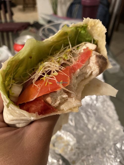 Inside tofu teriyaki wrap at Roots in Tenerife