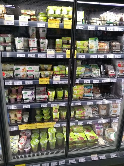 Soy yogurts, coconut yogurts, tofu, marinated tofu..etc at natureO in Chanteloup-en-brie