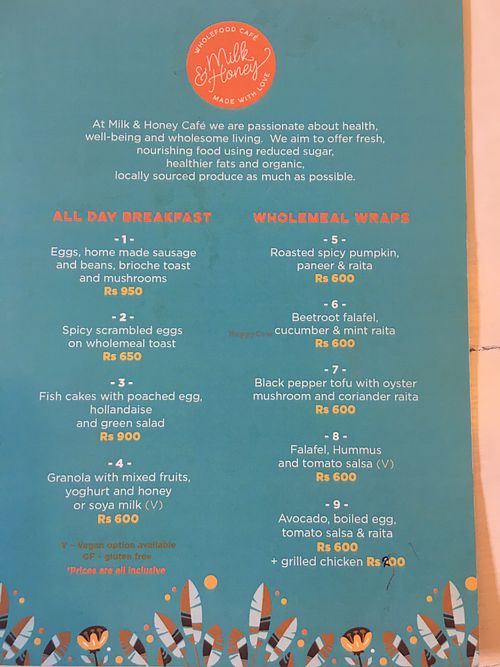 Menu 2 at Milk & Honey Cafe in Colombo