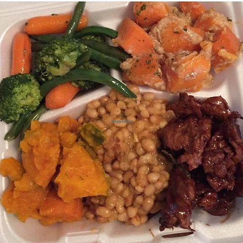 mixed plate at Vegan's Choice in Brooklyn