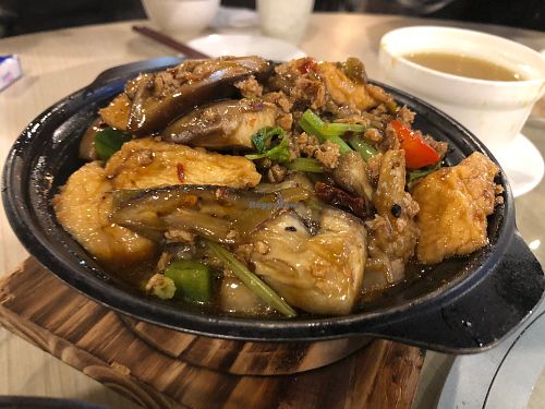 Stewed eggplant at Family Vegetarian in New Territories
