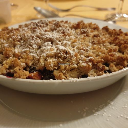 Vegan fruit crumble at Hotel de l'Europe in Le Monetier-les-bains