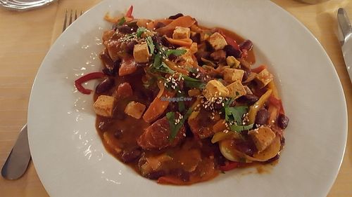 tofu and bean curry at Hotel de l'Europe in Le Monetier-les-bains