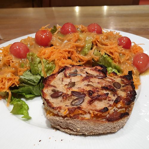 Pumpkin and potato tart and salad (starter) at Hotel de l'Europe in Le Monetier-les-bains