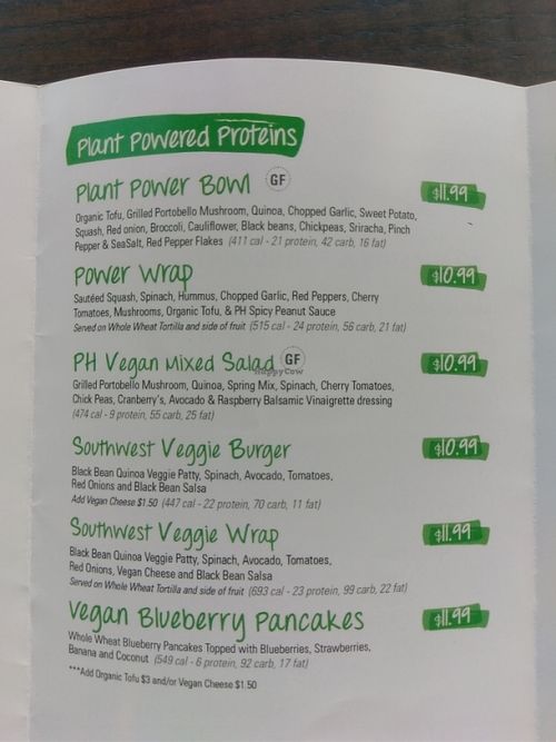 Vegan menu at ProteinHouse in Draper