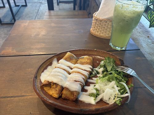 Enchiladas and a green juice  at El Vegano in Guadalajara