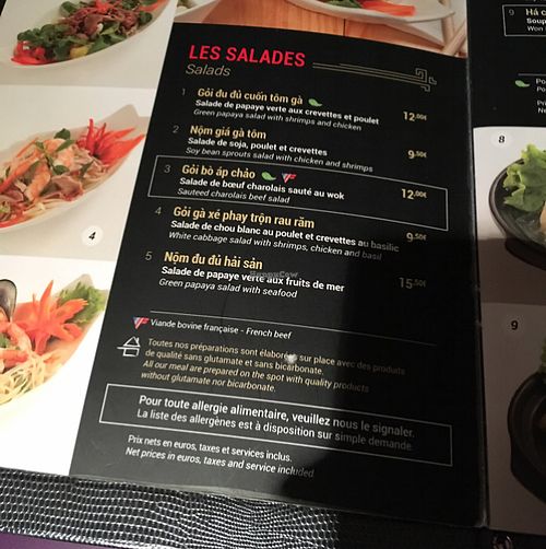 menu at Hanoi Restaurant in Paris