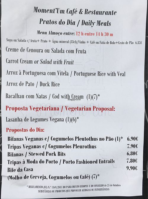 Menu of the day.  at Moment'Um in Porto