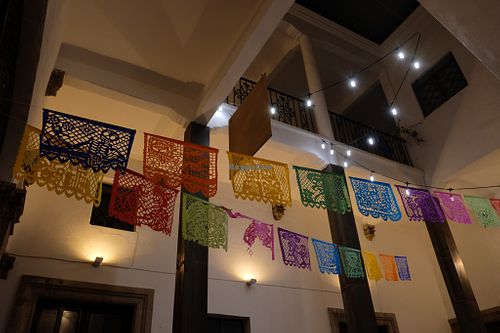 Colourful interior decorations at La Matatena Pizzeria in Oaxaca