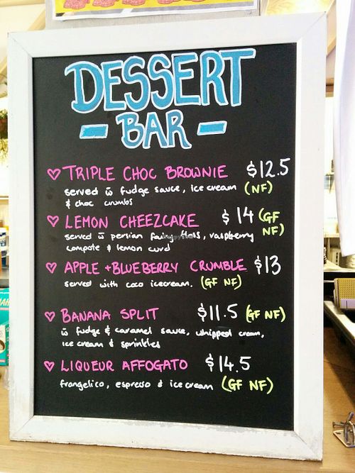 dessert menu at Veg Bar in North Hobart