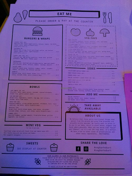 part of the menu at Veg Bar in North Hobart