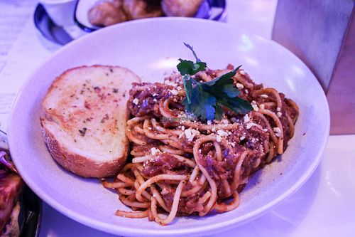spaghetti bolognese at Veg Bar in North Hobart