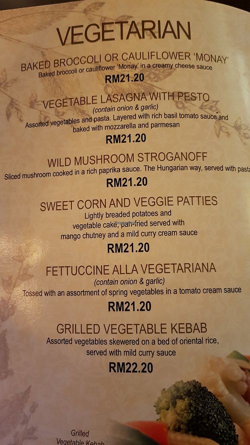 Vegetarian menu at Mizi Bistro - Tesco Tanjung Pinang in Penang