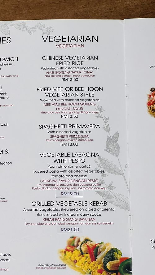 Vegetarian and Vegan options  at J.L. Gourmet Cafe in Penang