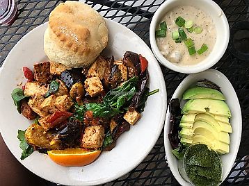 Vegan Scramble with biscuit at New Orleans Cake Cafe & Bakery in New Orleans