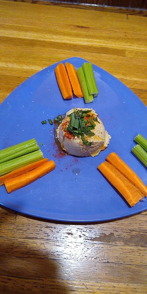 Hummus with celery and carrots at Mellow Mushroom in Charlottesville