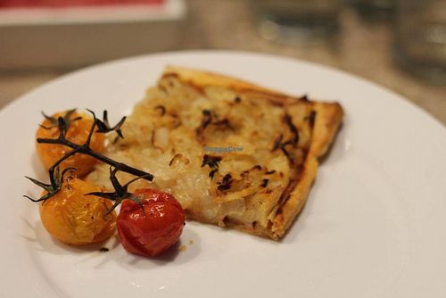 Potato and Onion Tart with Oven Roasted Vine Tomatoes at Green & Vegan - Pop-Up in Cape Town