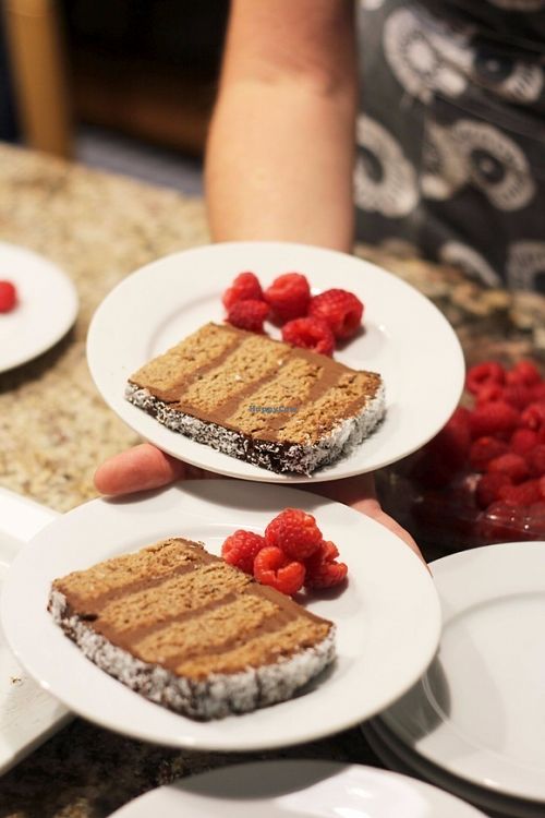 Chocolate and Coconut Log served with Raspberries at Green & Vegan - Pop-Up in Cape Town