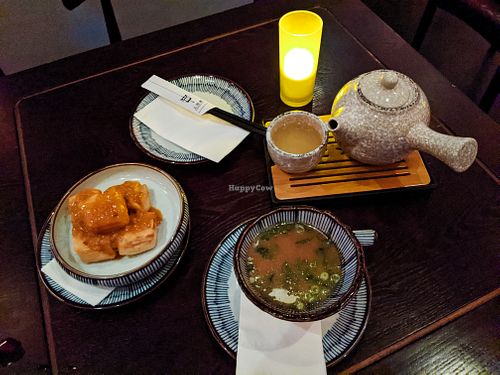 Ginger tea, Miso Soup, Bali Tofu at Shanghai Tan at Shanghai Tan in Vienna