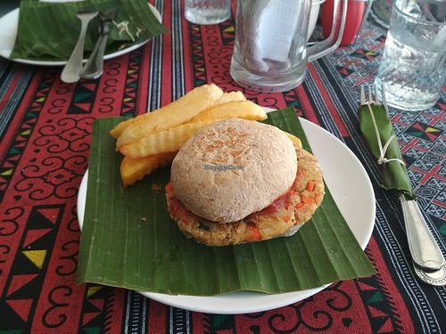Veggie Burger and Chips  at Sa Bai Jai in Chiang Rai