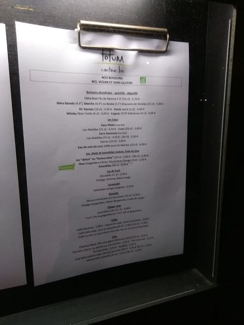 Menus  at Totum Cantine Bio in Nantes