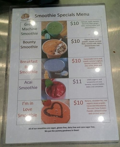 counter smoothie menu at Yummy Goodness in Nundah