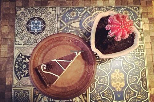 Lemon chocolate cake, vegan, raw, sugar and gluten free  at Anahata Fine Food in Kyiv