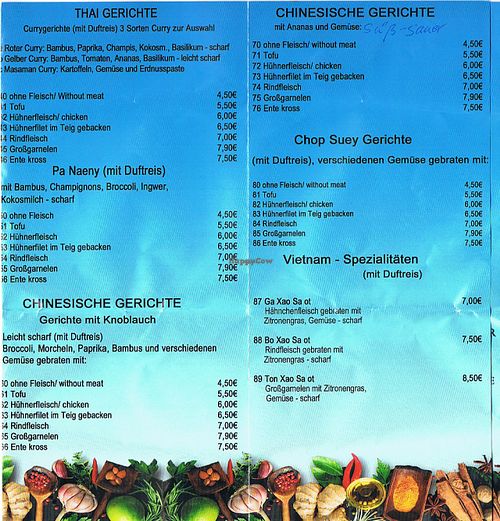 Menu at Schiffe Bistro in Stralsund